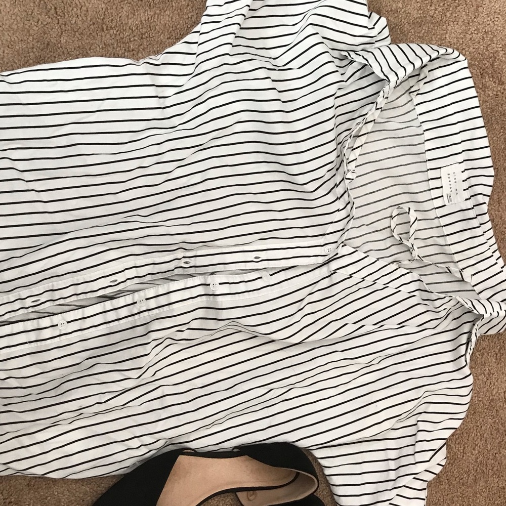 Black and White striped collar blouse